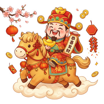 财神骑马贺岁喜庆插画