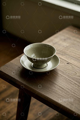木桌上的中式茶杯茶托
