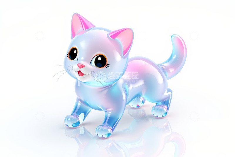 高清大图下载【趣麦麦图】透明卡通小猫3D渲染素材