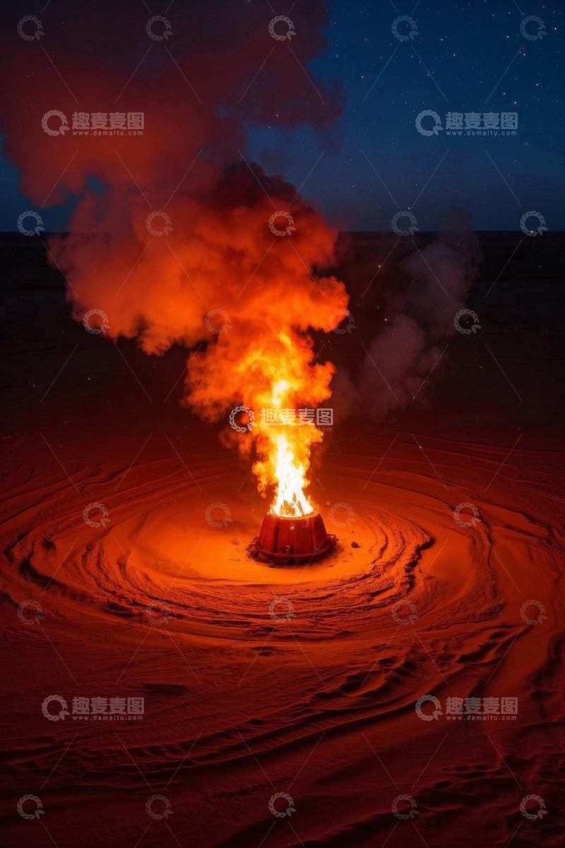 高清大图下载【趣麦麦图】沙漠中燃烧的火焰夜景