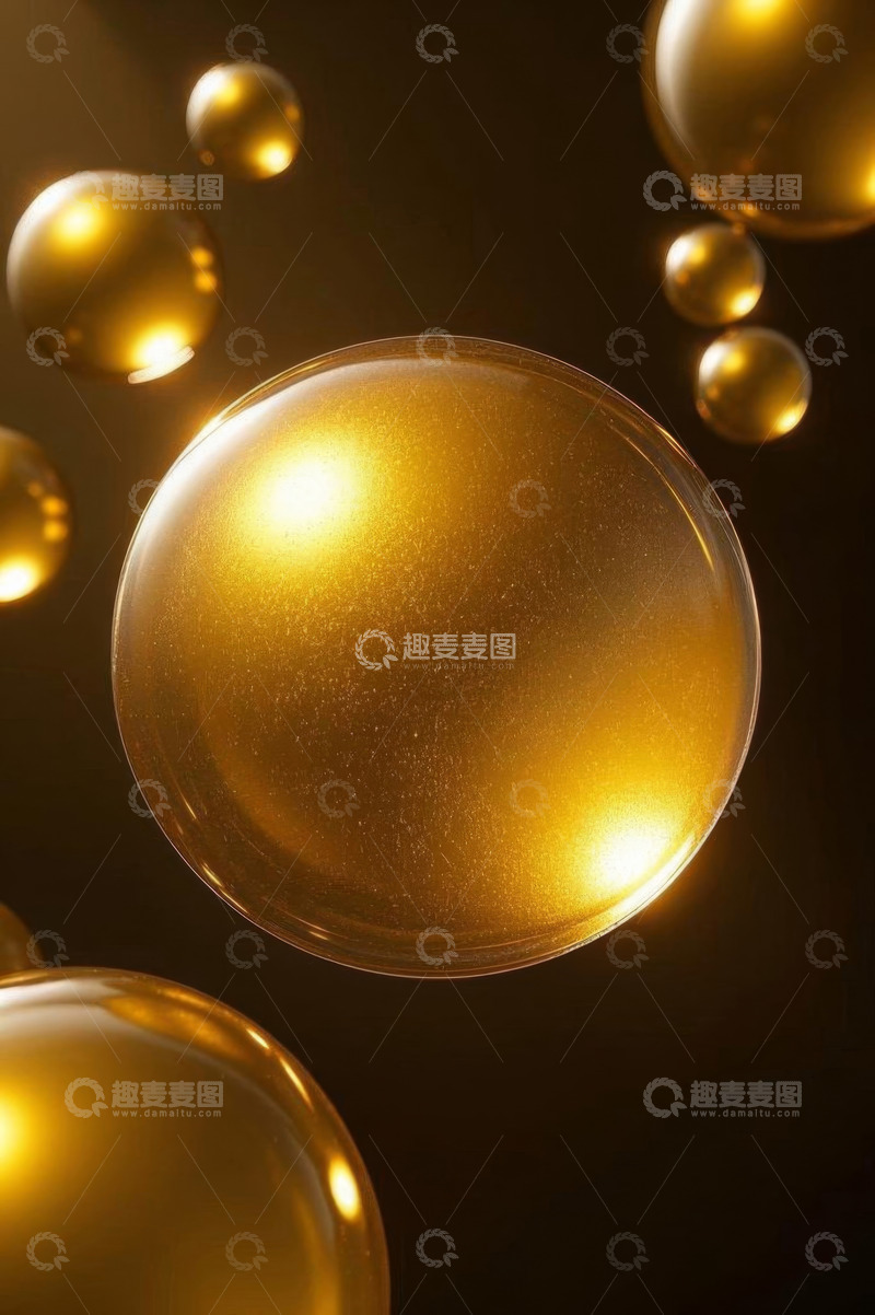 高清大图下载【趣麦麦图】金色气泡悬浮抽象背景