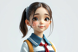 扎马尾的卡通女学生形象