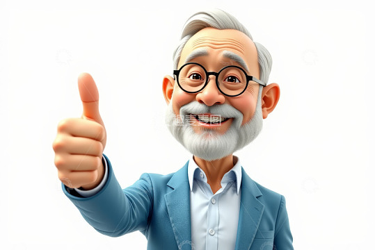 卡通老人竖大拇指形象