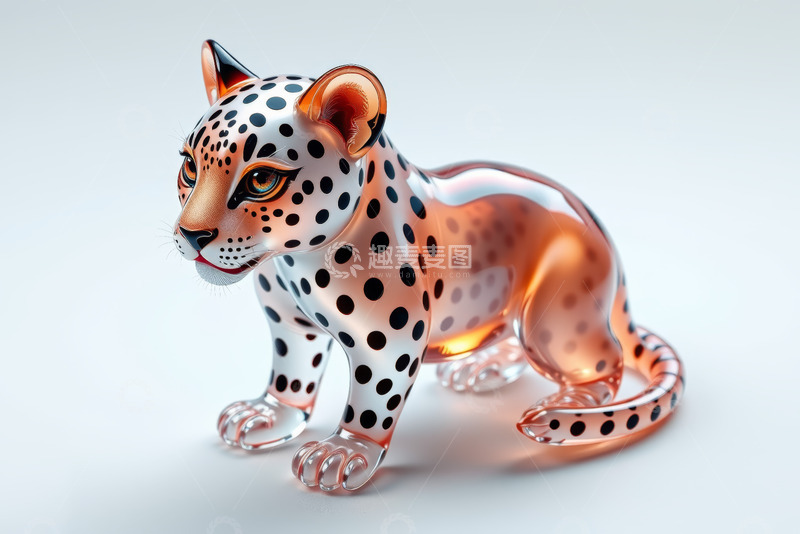 高清大图下载【趣麦麦图】透明豹形工艺品摆件