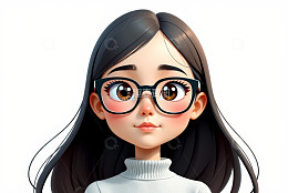 戴眼镜的卡通女孩肖像