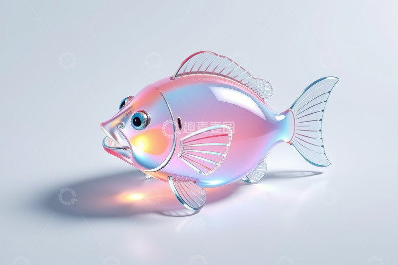 高清大图下载【趣麦麦图】透明质感彩色鱼素材