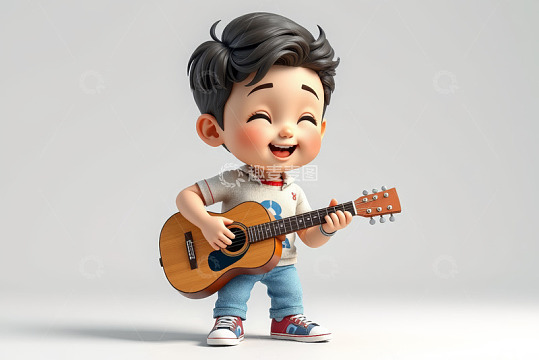卡通男孩弹吉他素材