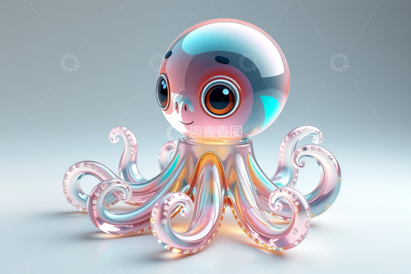 高清大图下载【趣麦麦图】透明质感卡通章鱼形象