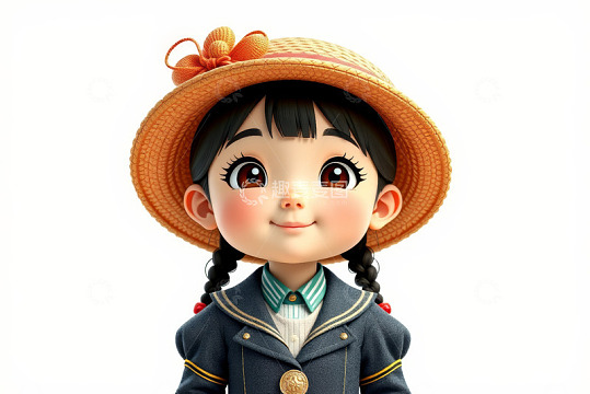 戴草帽的卡通小女孩形象