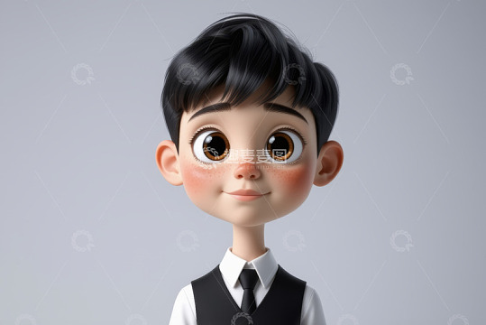 卡通男孩穿西装马甲微笑形象