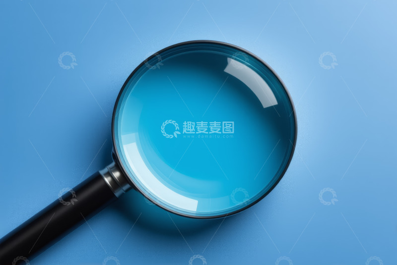 高清大图下载【趣麦麦图】蓝色背景上的放大镜特写