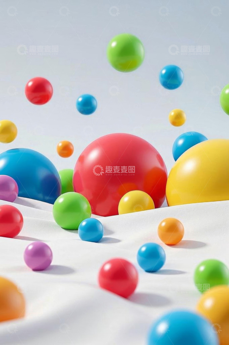 高清大图下载【趣麦麦图】彩色球体散落背景图