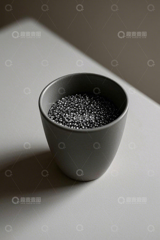 灰色杯子装黑色颗粒