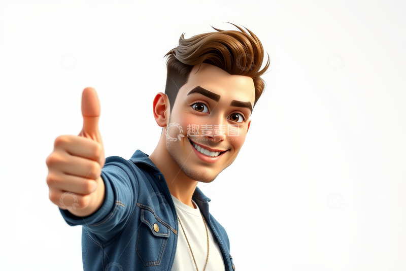 高清大图下载【趣麦麦图】卡通男子竖大拇指形象