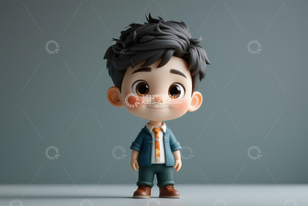 卡通小男孩穿着西装领带形象