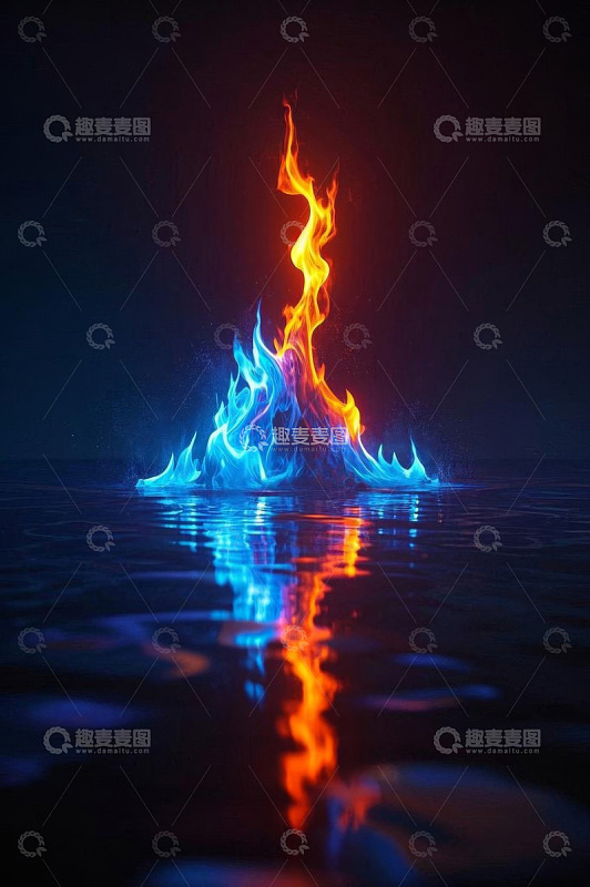 水面上燃烧的彩色火焰