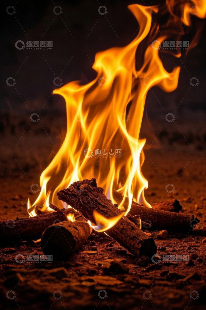 高清大图下载【趣麦麦图】户外燃烧的篝火火焰画面