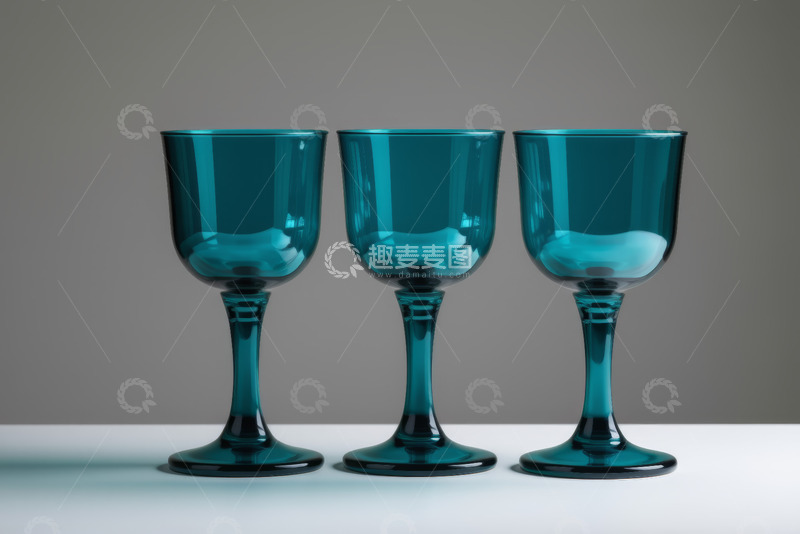 高清大图下载【趣麦麦图】三只蓝绿色高脚玻璃杯