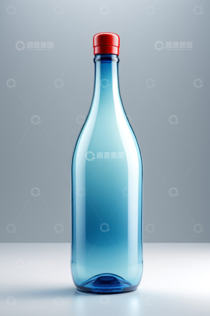 高清大图下载【趣麦麦图】蓝色玻璃瓶带红色瓶盖特写