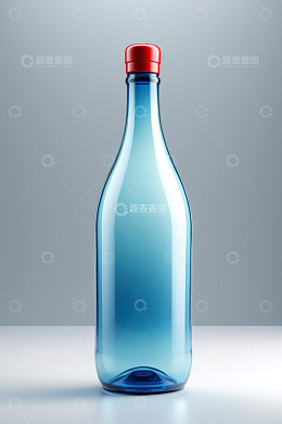 蓝色玻璃瓶带红色瓶盖特写