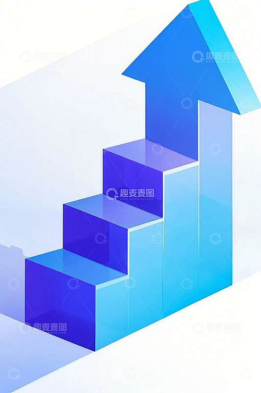 蓝色上升箭头柱状图表