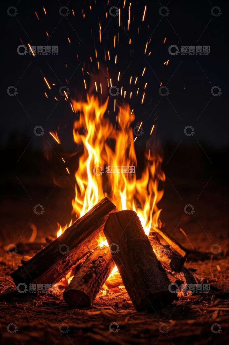 高清大图下载【趣麦麦图】户外燃烧的篝火