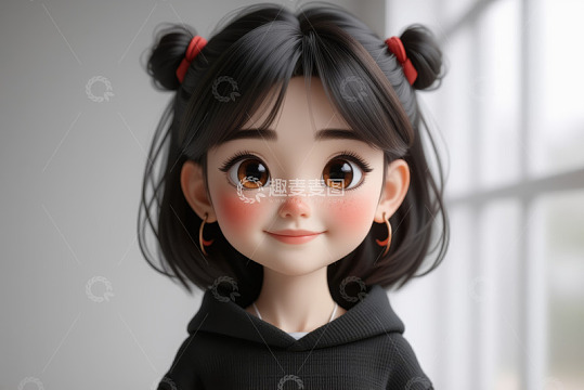 可爱卡通小女孩半身像
