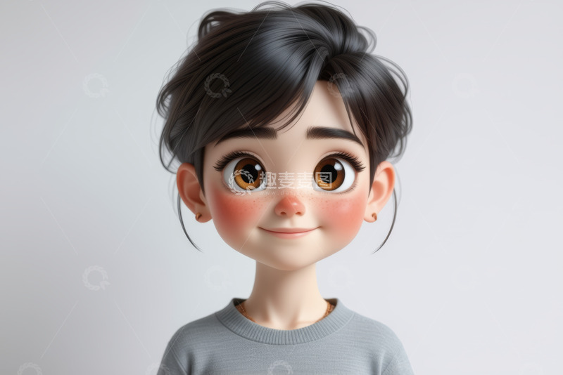 高清大图下载【趣麦麦图】卡通女孩微笑特写