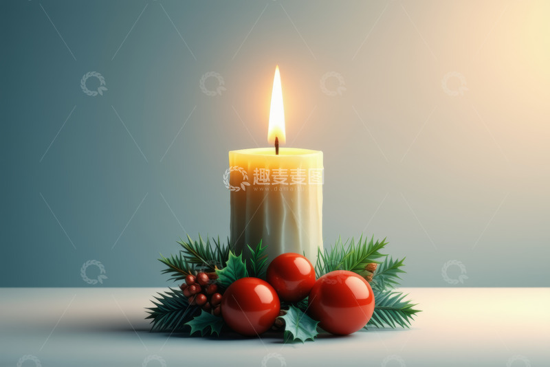 高清大图下载【趣麦麦图】点燃的圣诞装饰蜡烛