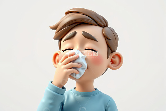卡通男孩擤鼻涕画面