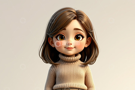 卡通女孩穿着高领毛衣肖像