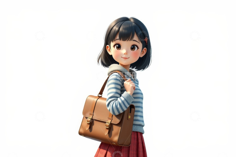 高清大图下载【趣麦麦图】背着包的卡通女孩形象