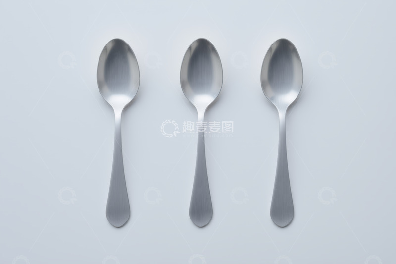 高清大图下载【趣麦麦图】三把不锈钢勺子特写素材