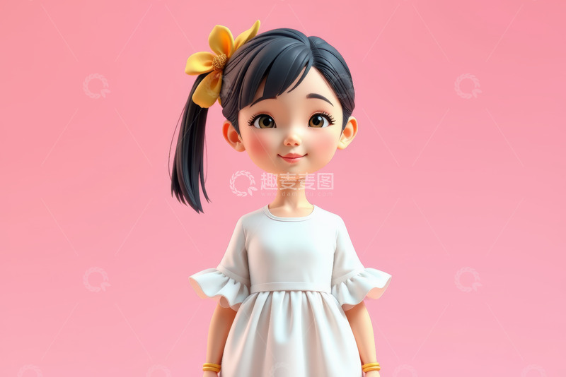 高清大图下载【趣麦麦图】粉色背景卡通女孩形象