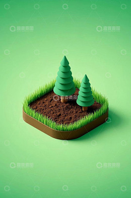 绿色动画风格小树景观