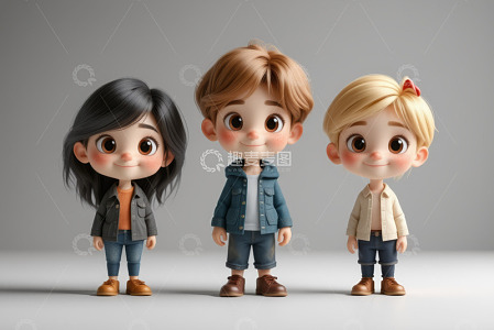 三个卡通儿童角色形象