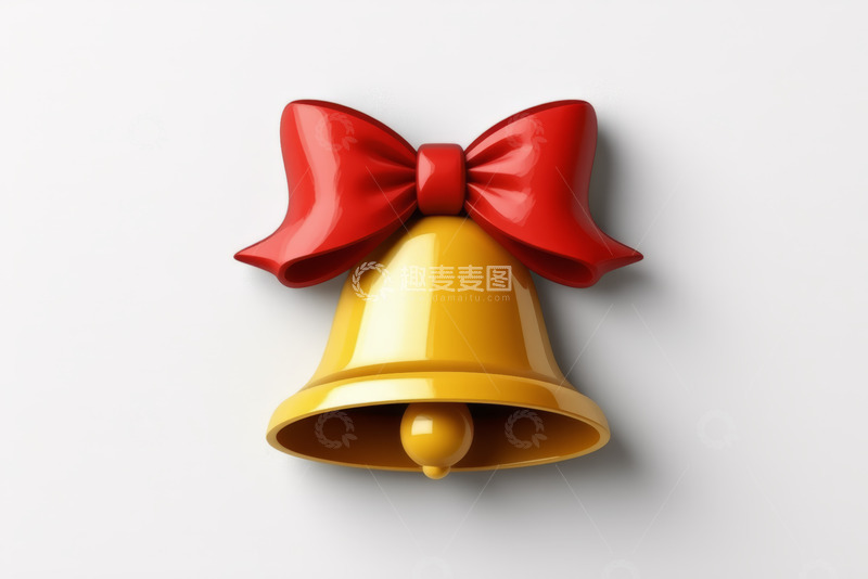 高清大图下载【趣麦麦图】带红蝴蝶结的金色铃铛