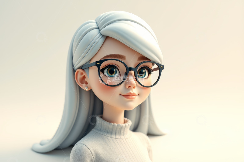 高清大图下载【趣麦麦图】戴眼镜的卡通女孩形象