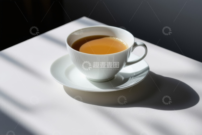 高清大图下载【趣麦麦图】白色桌面上的一杯热茶