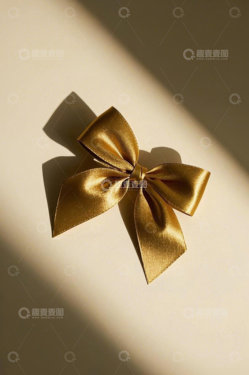 高清大图下载【趣麦麦图】金色蝴蝶结装饰特写