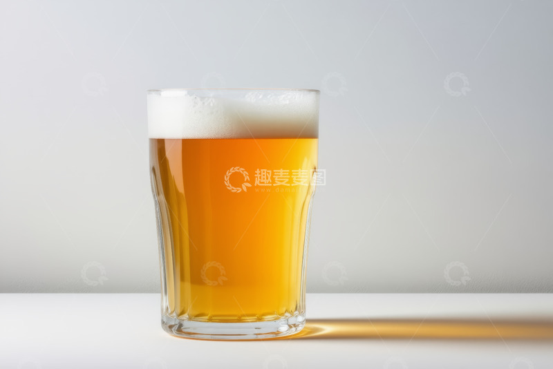 高清大图下载【趣麦麦图】玻璃杯装的泡沫啤酒特写