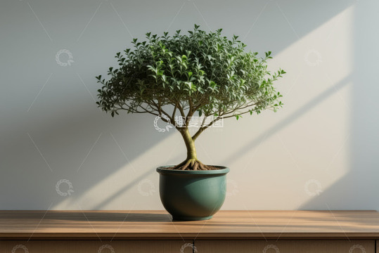 木桌上的盆栽绿植