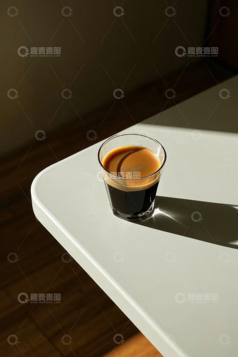 高清大图下载【趣麦麦图】桌上玻璃杯中的浓缩咖啡