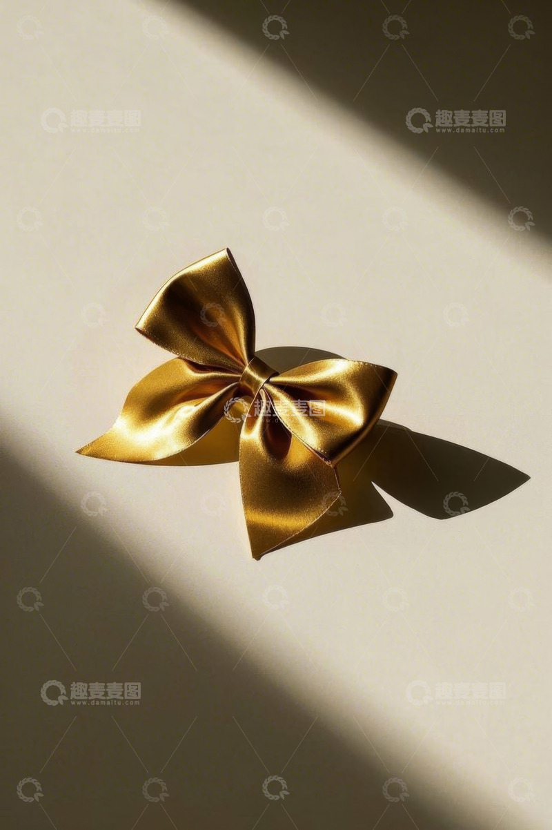 高清大图下载【趣麦麦图】金色蝴蝶结装饰特写
