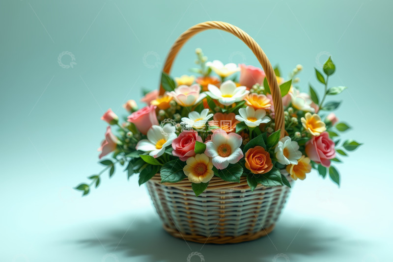 高清大图下载【趣麦麦图】装满鲜花的藤编花篮