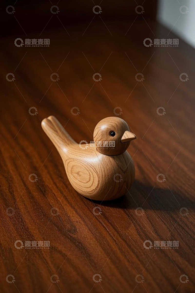 高清大图下载【趣麦麦图】木质小鸟玩具置于木桌