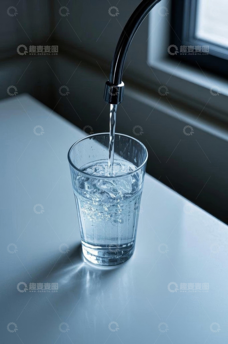高清大图下载【趣麦麦图】水龙头向玻璃杯注水画面