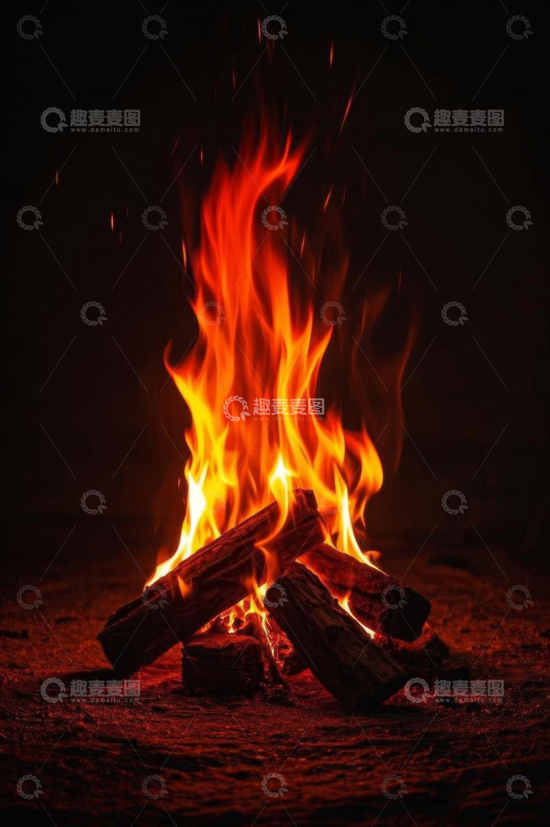 高清大图下载【趣麦麦图】燃烧的篝火与柴火特写