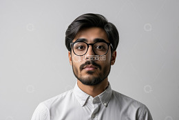 戴眼镜的年轻男子正面肖像
