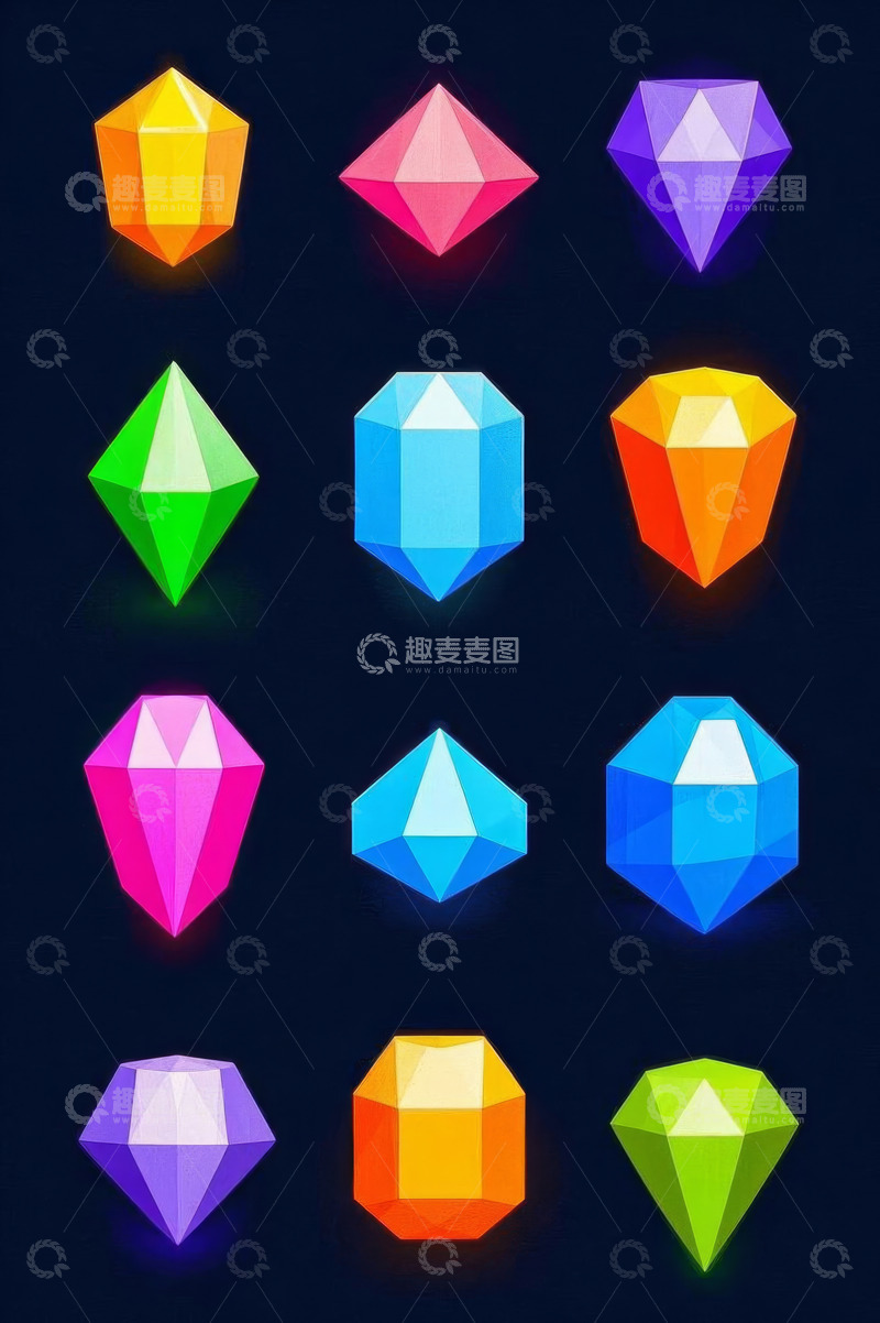 高清大图下载【趣麦麦图】多彩宝石插画素材